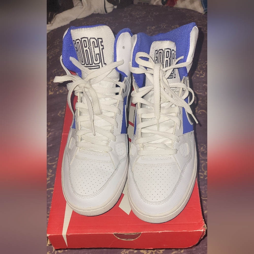 Men Nike Son Of Forces Mid White/Black/Racer Blue Basketball Shoes Size 11.5
